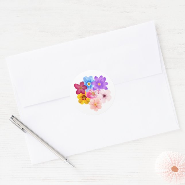 Spring Harmony - Mixed Watercolor Flower Bouquet Classic Round Sticker (Envelope)
