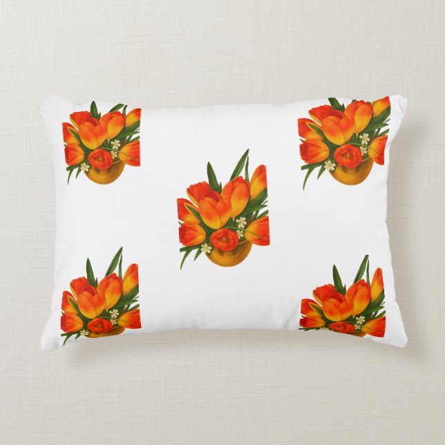 Spring Harmony – Orange & Yellow Tulips Decorative Cushion (Front)