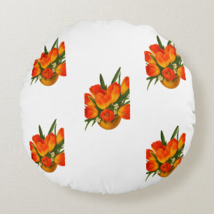 Spring Harmony – Orange & Yellow Tulips Round Cushion