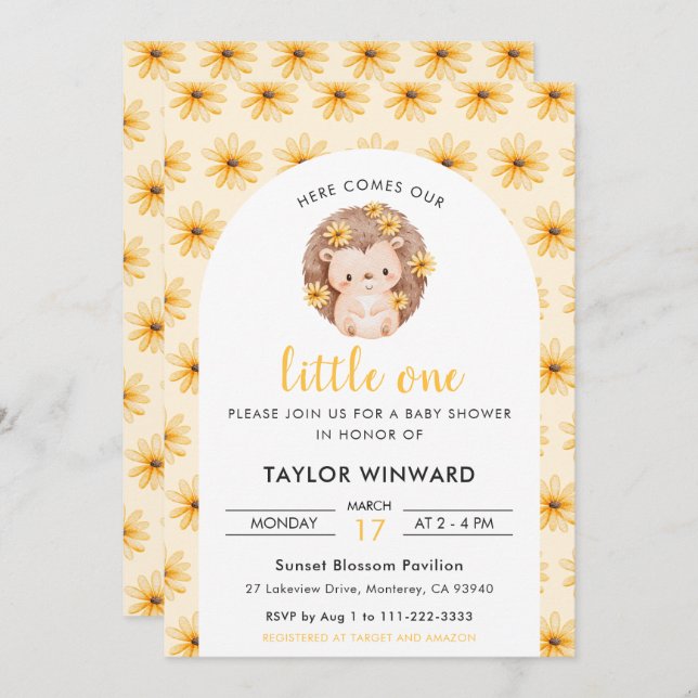 Spring Hedgehog and Daisy Baby Shower Invitation (Front/Back)