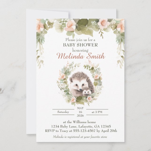 Spring Hedgehog Baby Shower Invitation  (Front)