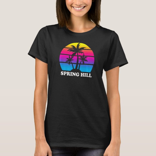 Spring Hill Florida Retro Palm Tree Sunset Vacatio T-Shirt (Front)