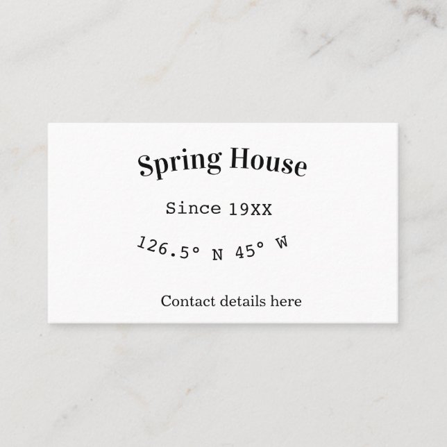 Spring house ets. Date year custom coordinates add Business Card (Front)