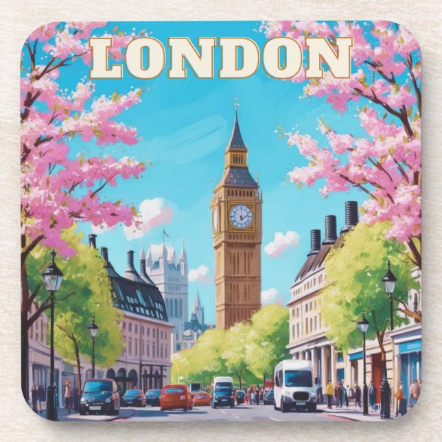 Spring in London Cork Coaster – Classic UK Travel  (Front)