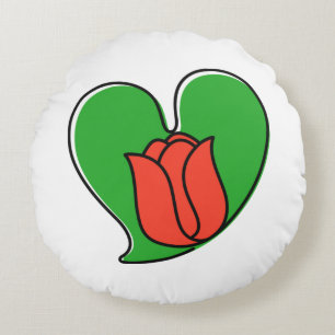 Spring in Love - Red Tulips Round Pillow