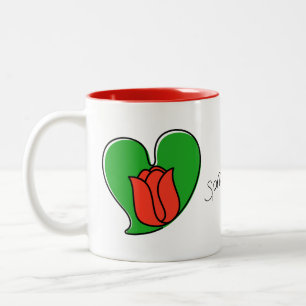 Spring in Love - Red Tulips Two-Tone Coffee Mug