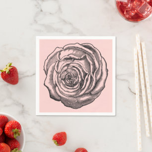 Spring in Paris Botanical Rose on Blush Pale Pink Napkin