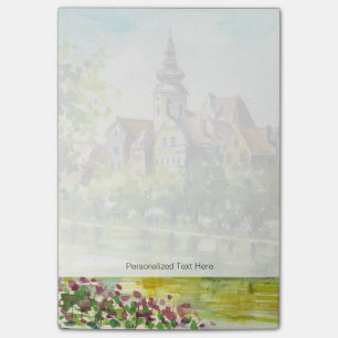 Spring in small city on the river post-it notes