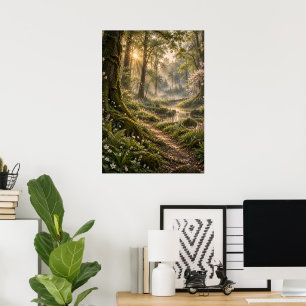 Spring in the Fourfold Forest – Misty Fantasy Wood Poster