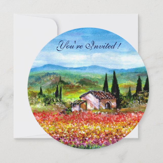 SPRING  IN TUSCANY, bright red pink yellow blue Invitation (Front)