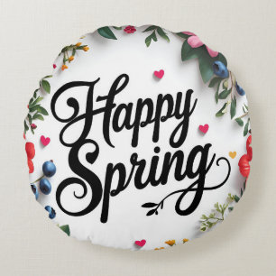 "Spring Into Comfort: 'HAPPY SPRING' Round Cushion