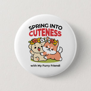 Spring Into Cuteness – Adorable Dog Illustration  6 Cm Round Badge