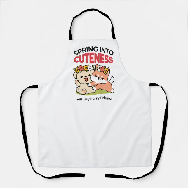 Spring Into Cuteness – Adorable Dog Illustration  Apron (Front)