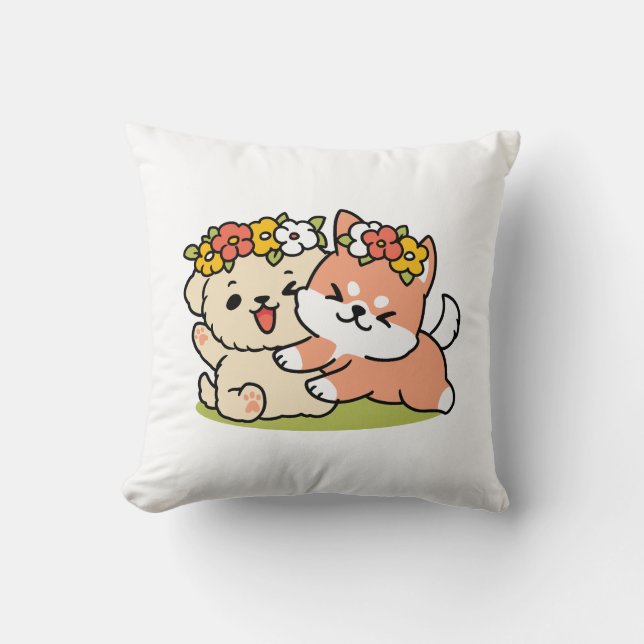 Spring Into Cuteness – Adorable Dog Illustration  Cushion (Front)