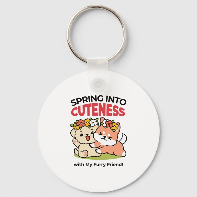 Spring Into Cuteness – Adorable Dog Illustration  Key Ring (Front)