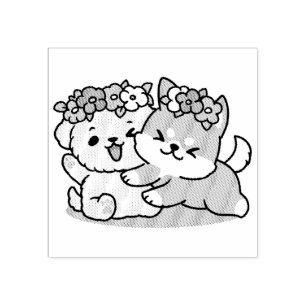 Spring Into Cuteness – Adorable Dog Illustration Rubber Stamp