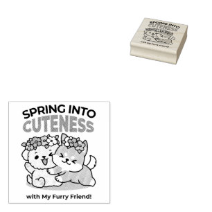 Spring Into Cuteness – Adorable Dog Illustration Rubber Stamp
