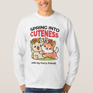 Spring Into Cuteness – Adorable Dog Illustration  T-Shirt