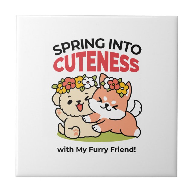Spring Into Cuteness – Adorable Dog Illustration  Tile (Front)