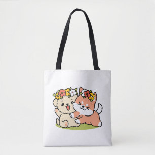 Spring Into Cuteness – Adorable Dog Illustration Tote Bag