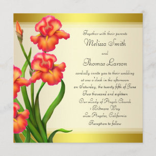 Spring Iris Flowers on Gold Wedding Invitation