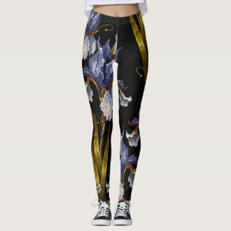 Spring Irises: Embroidery Renaissance Art Leggings