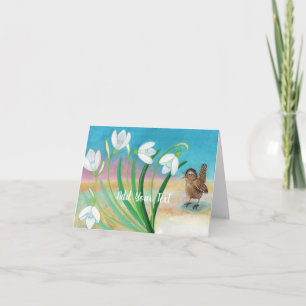 Spring is coming - Wren bird & snowdrops Custom  Card