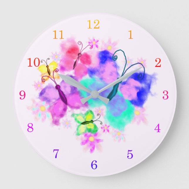 Spring Joy Butterflies Wall Clock - Watercolor Art (Front)