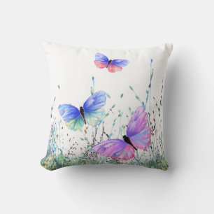 Spring Joy - Colourful Butterflies Flying in Natur Cushion
