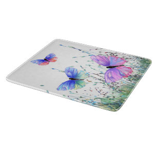 Spring Joy - Colourful Butterflies Flying in Natur Cutting Board
