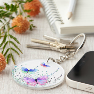 Spring Joy - Colourful Butterflies Flying in Natur Key Ring