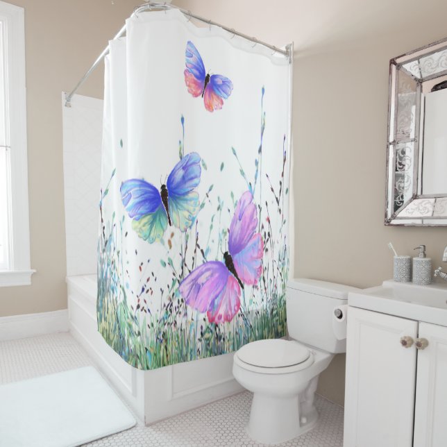 Spring Joy - Colourful Butterflies Flying in Natur Shower Curtain (In Situ)