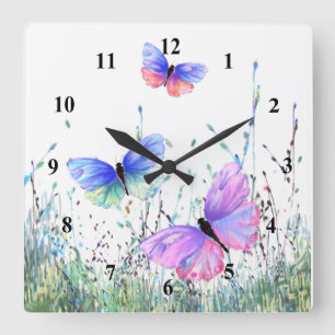 Spring Joy - Colourful Butterflies Flying in Natur Square Wall Clock