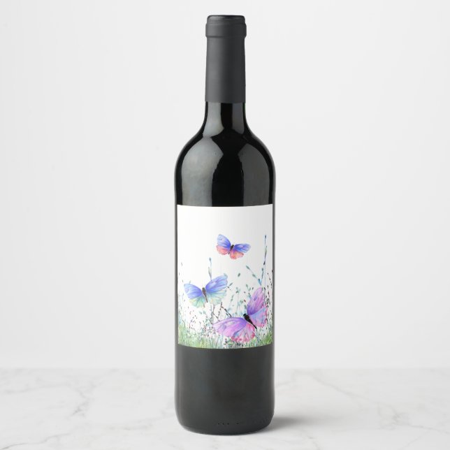 Spring Joy - Colourful Butterflies Flying in Natur Wine Label (Front)