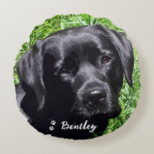 Spring Joy - Labrador Retriever - Black Lab Round Cushion