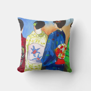 Spring Kimono Geisha Japanese Art Cushion