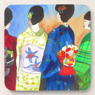 Spring kimono Japanese Geisha art Coaster
