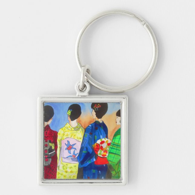 Spring kimono Japanese Geisha art Key Ring (Front)