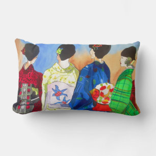 Spring kimono Japanese Geisha art Lumbar Cushion