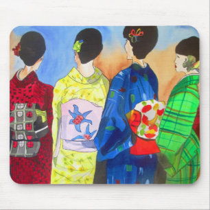 Spring kimono Japanese Geisha art Mouse Pad