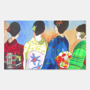 Spring kimono Japanese Geisha art Rectangular Sticker