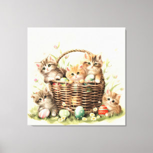 Spring Kitten Easter Basket  Canvas Print
