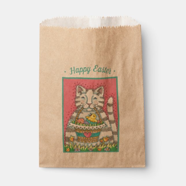 SPRING KITTEN & EASTER BASKET, CUTE CAT FAVOR BAGS (Front)