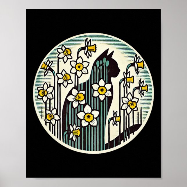 Spring Kitty Cat Illustration Daffodil Cats Easter Poster (Front)