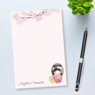 Spring Kokeshi Doll Cute Geisha Girl Pink Post-it Notes