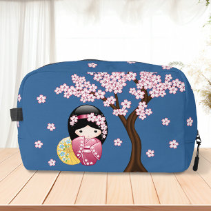 Spring Kokeshi Doll - Cute Japanese Geisha Blue Dopp Kit