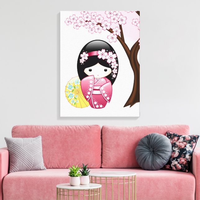 Spring Kokeshi Doll - Cute Japanese Geisha Girl Canvas Print (Insitu(LivingRoom))
