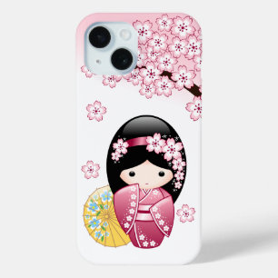 Spring Kokeshi Doll - Cute Japanese Geisha Girl iPhone 15 Case