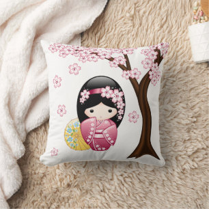 Spring Kokeshi Doll - Cute Japanese Geisha Girl Cushion