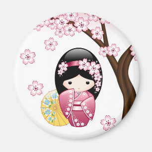 Spring Kokeshi Doll - Cute Japanese Geisha Girl Magnet